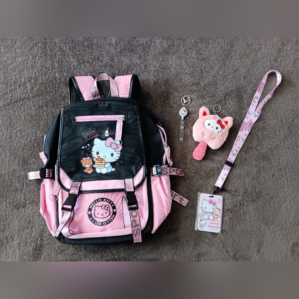 Hello Kitty x Sanrio Pink and Black Kids Backpack Bundle